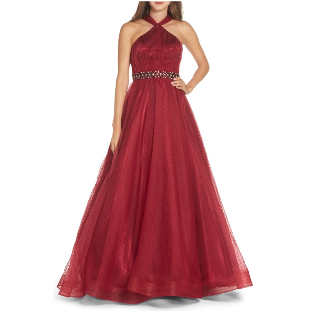 NEW Mac Duggal Halter Neck Beaded Bodice Net Ball Gown Size 2